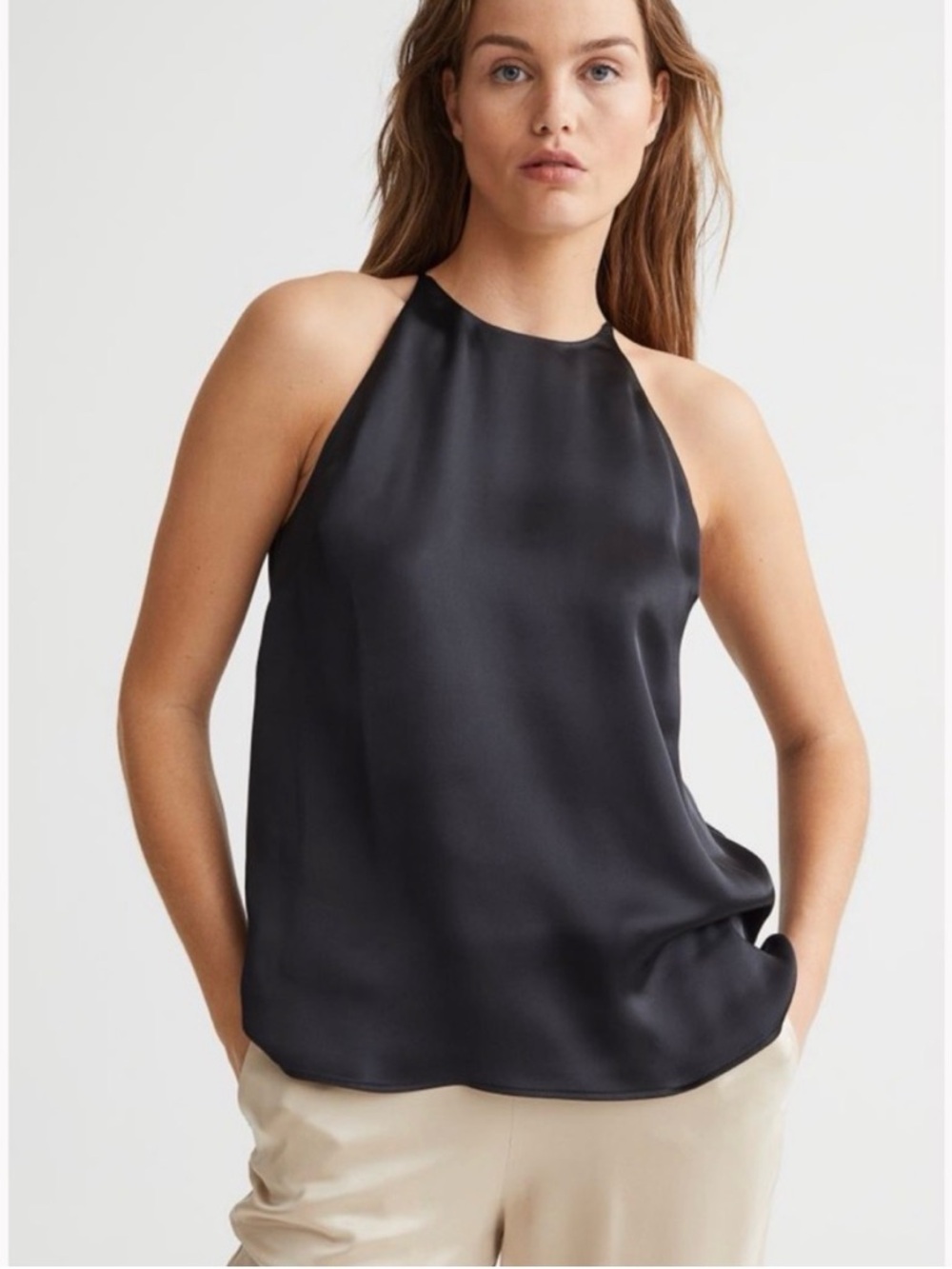 H &M Black Satin Halter Neck Tank Top Size XXL